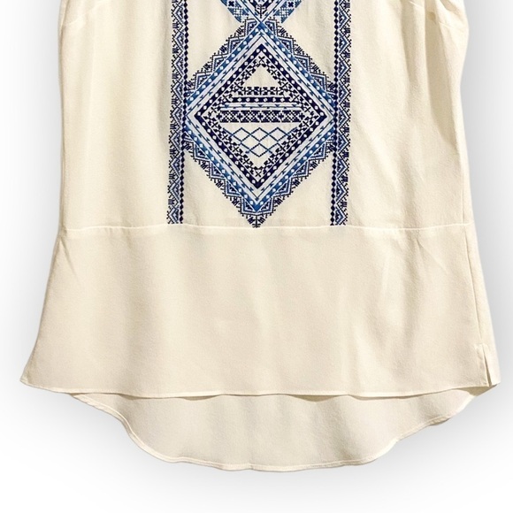 NWT‎ Veronica Beard White Silk Embroidered Baja Flutter Top, Size 0 - Picture 5 of 14